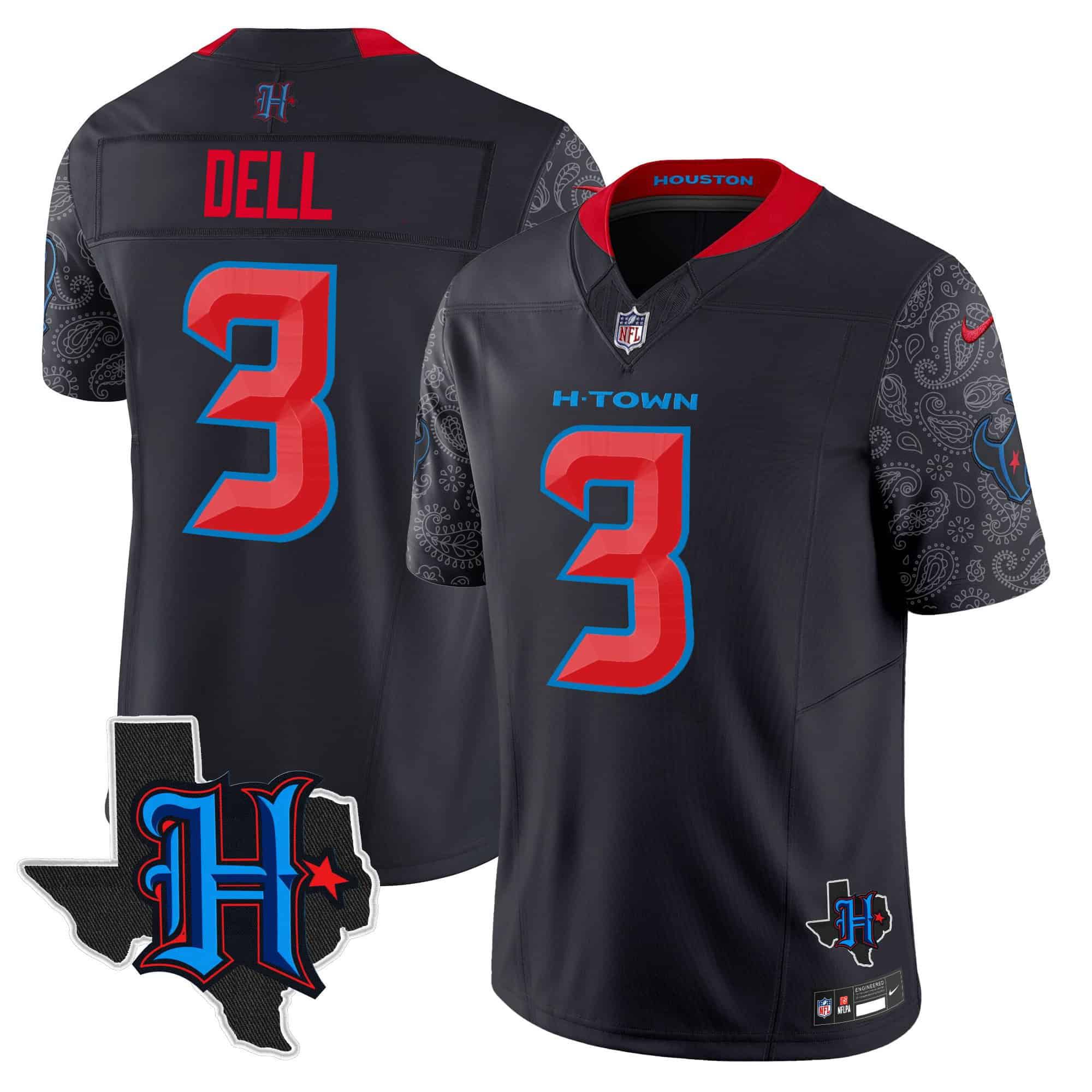 Men Houston Texans #3 Dell Black 2024 Nike Texas Patch Vapor Limited NFL Jersey